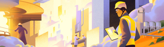 Illustrator Mark Boardman's illustration of a solar production line.