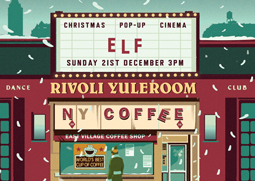 Illustration for Rivoli Ballroom's Christmas Pop-Up Cinema showing Elf, illustrated by Harry Milburn