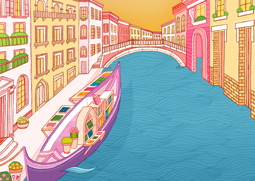 Lindsey Spinks illustrated book cover for The Floating Venice Bookshop.