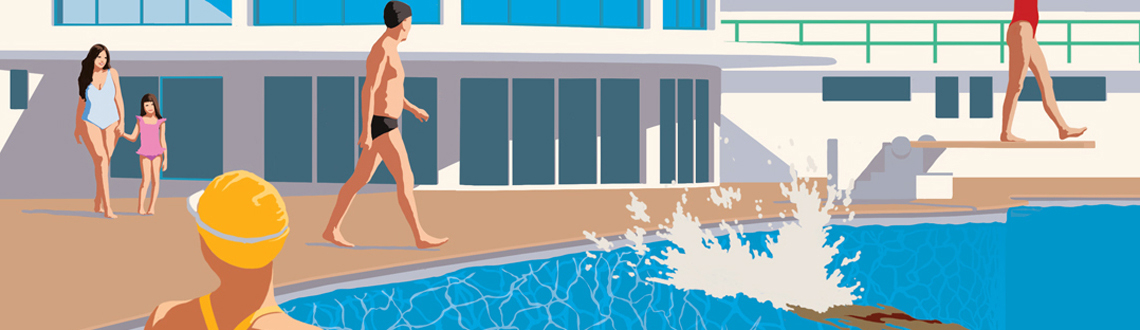 Pastiche illustrator Garry Walton's illustration for book cover Lido Land. Pastiche illustrator Garry Walton's illustration for book cover Lido Land.