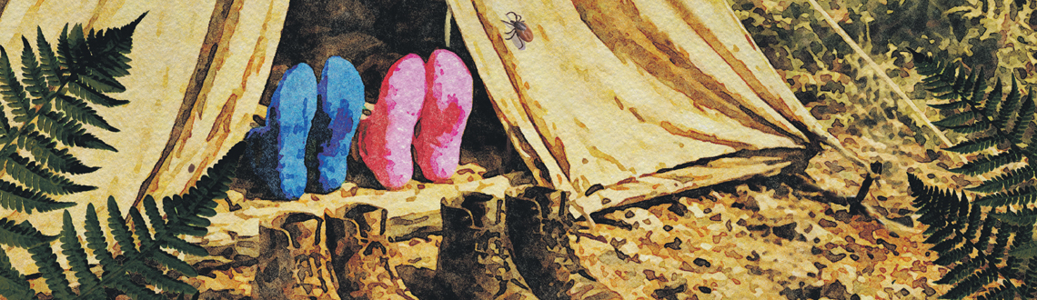 Pastiche illustrator Garry Walton's illustrations for The Observer, The New Review magazine of Geoff Dyer's camping trip Pastiche illustrator Garry Walton's illustrations for The Observer, The New Review magazine of Geoff Dyer's camping trip