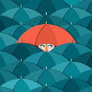 Zara Picken's paper cut style conceptual illustration of a girl looking out under an umbrella